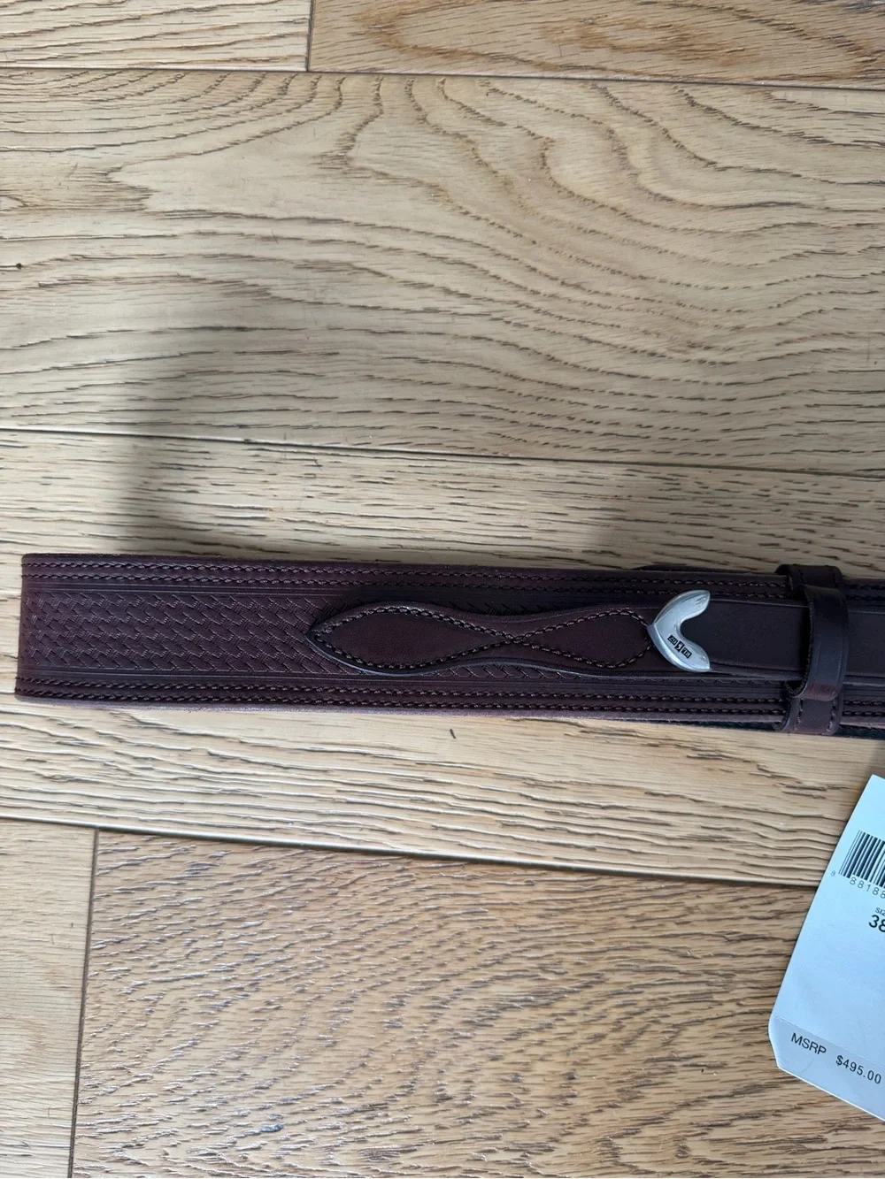 Ralph Lauren Purple Label Tooled Leather Belt Western Silver Concho 38 XL Italy